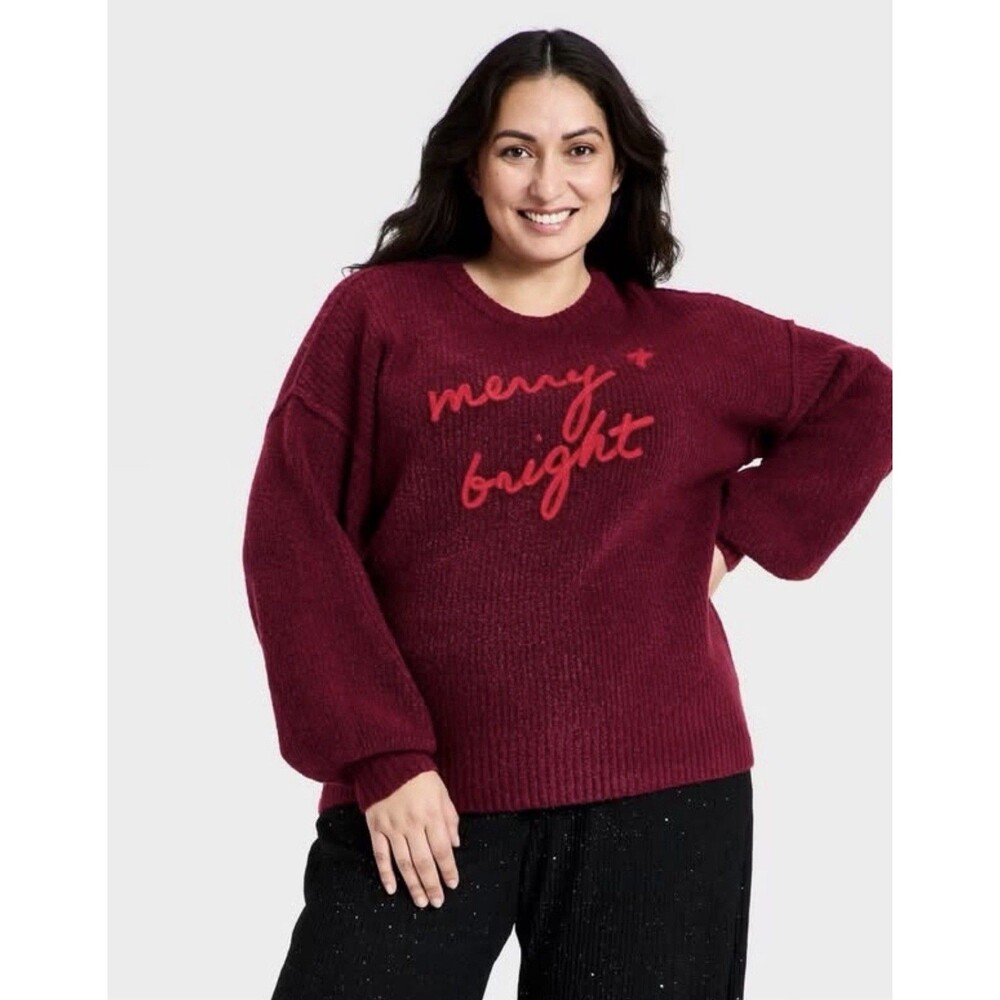AVA & VIV Sweater Womens Red Merry And Bright Christmas Pullover Knit Top Sz 3X